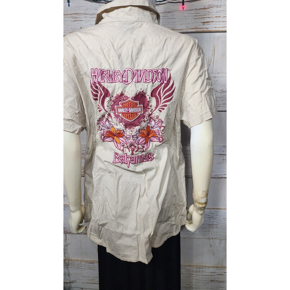 Harley-Davidson Women's  Beige Shirt button-down Embroidered Back‎ @99